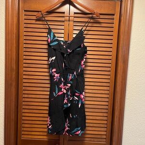 Express Size Small Floral Black Dress with Pink and Blue Accents